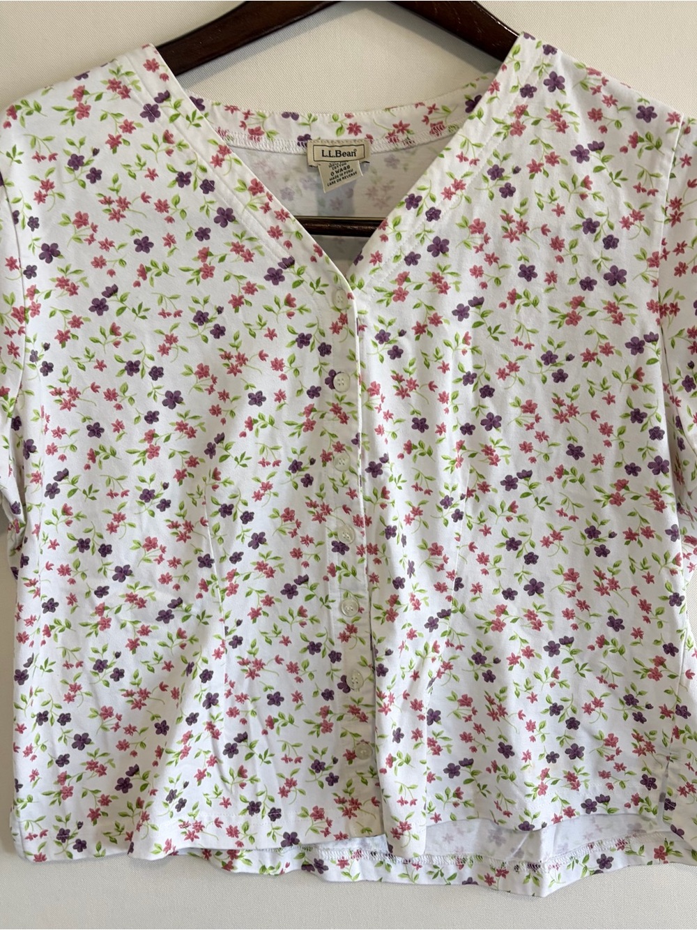 vintage LL bean Pima Cotton floral Button Front Tshirt size L Cottage 90s